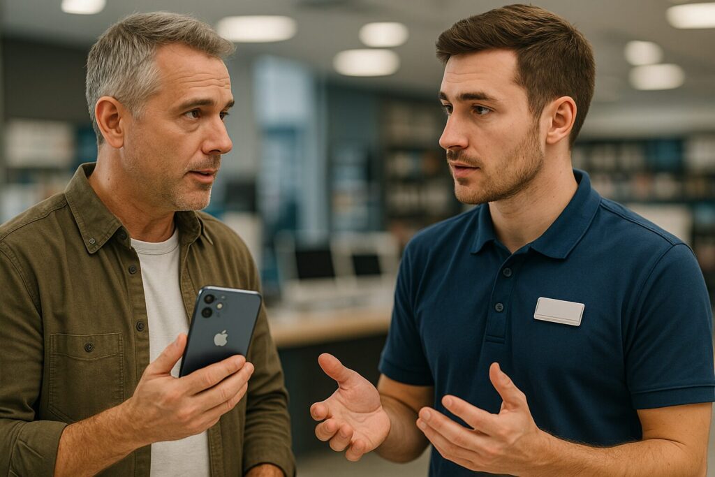 Cliente discute della garanzia iPhone con un rivenditore